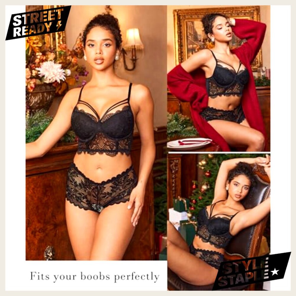 Lace Bralette Camisole V-Neck Adjustable Strap Two Layer Crop Top Bustier - Picture 5 of 7